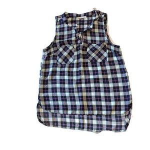 Skies are blue sleeveless blk, blue and pink plaid